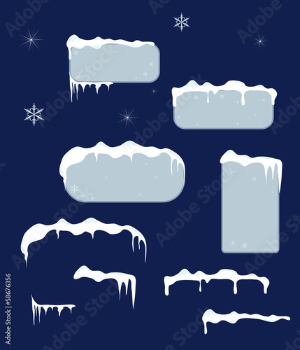 Christmas sale stickers and tags with icicles, snow top.
