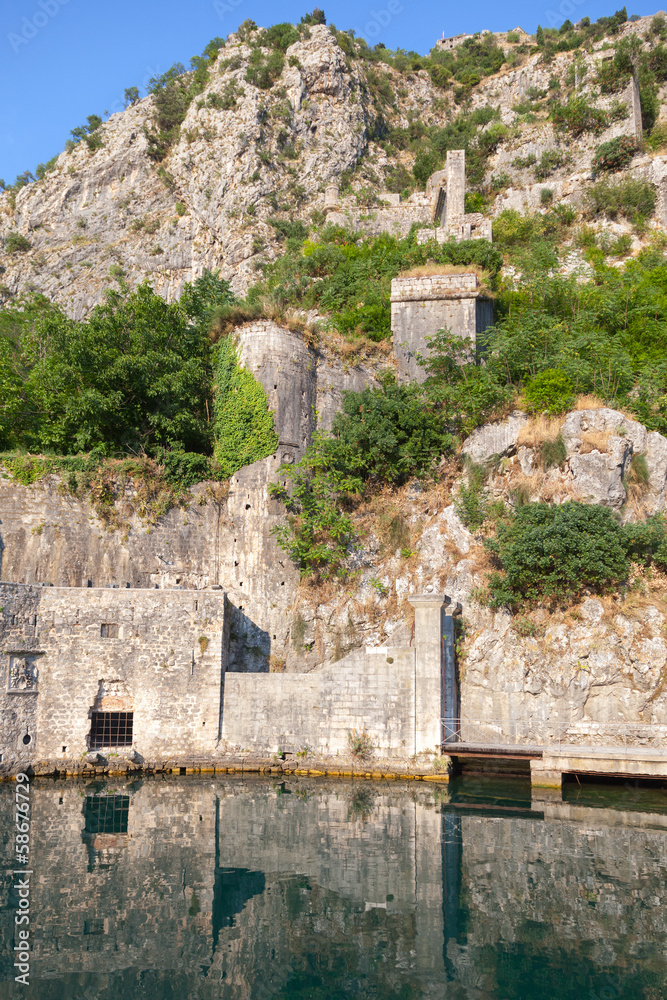 Old stone fortress of ancient Kotor town, Montenegro
