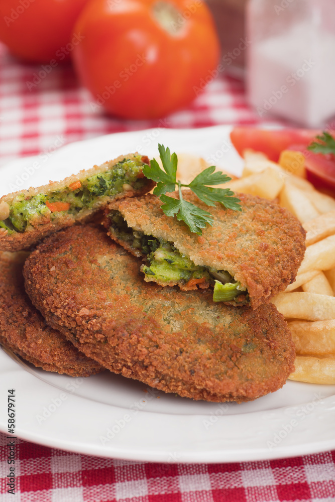 Vegetable burger with french fries Vegetable burger with french fries