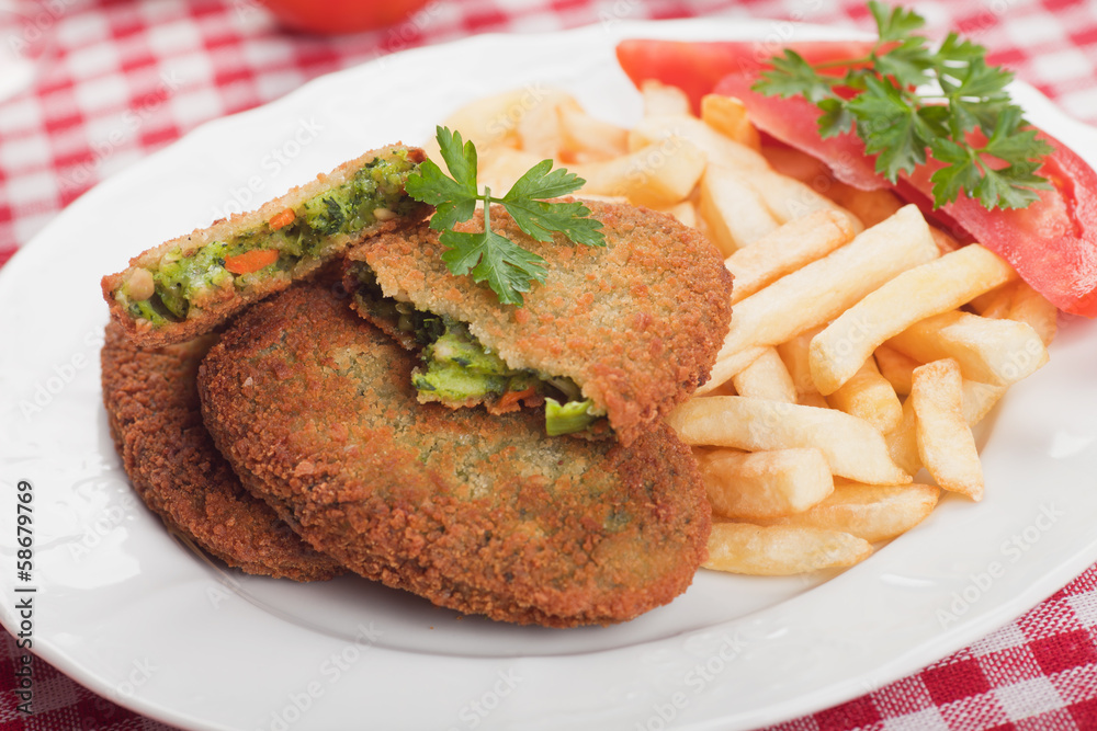 Vegetable burger with french fries Vegetable burger with french fries