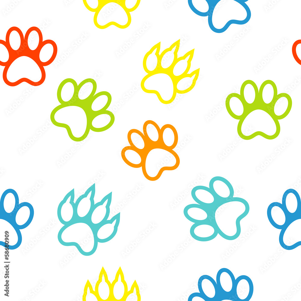 Fototapeta premium colored pattern with paw prints dog. cat