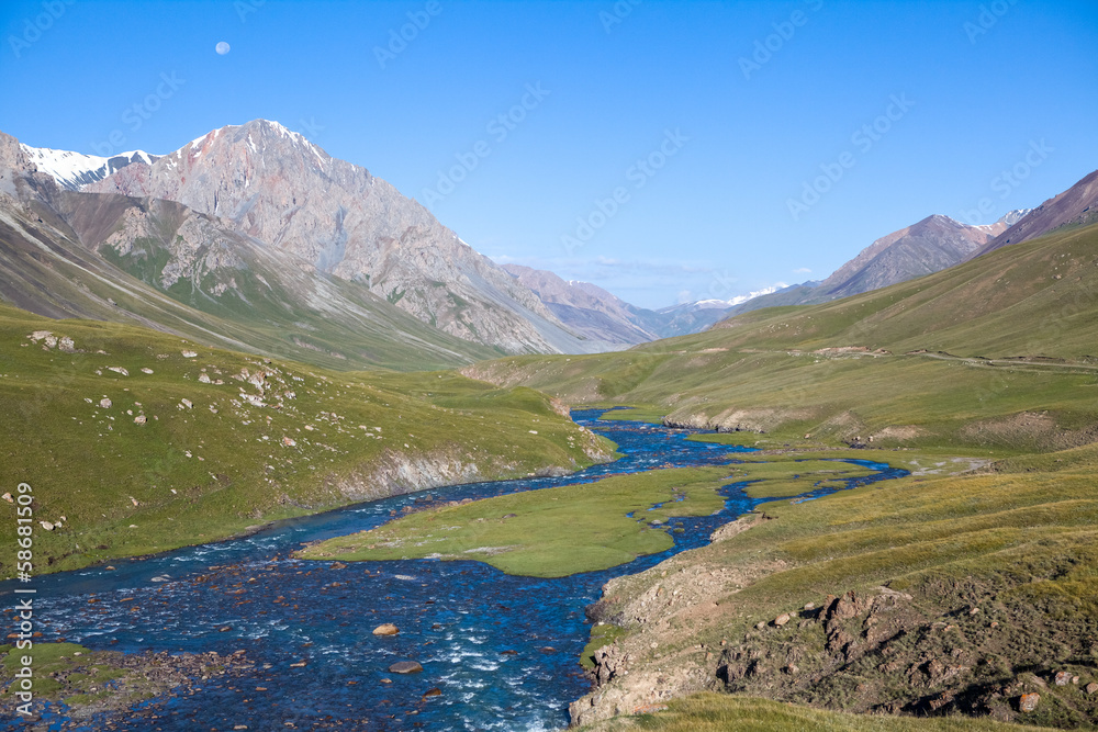 Landscape of mountain river Jil-Suu