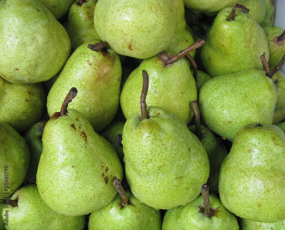 Pears in boxes at the greengrocer