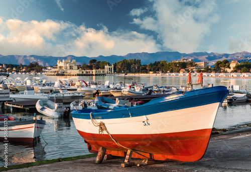 Sunset in a small harbor