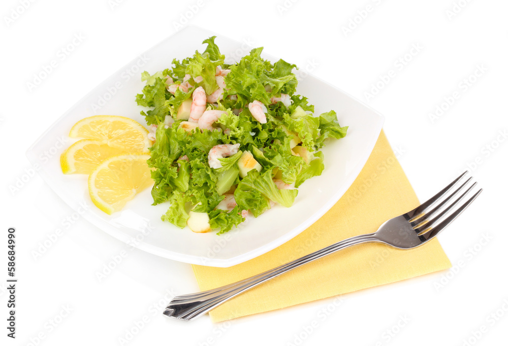 Delicious marinated shrimp in plate isolated on white Delicious marinated shrimp in plate isolated on white