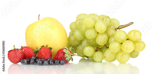 Fototapeta Naklejka Na Ścianę i Meble -  Mix of ripe sweet fruits and berries isolated on white
