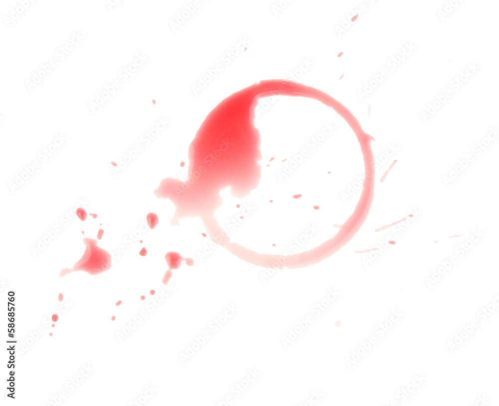 Close up of  wine stain on white background with clipping path