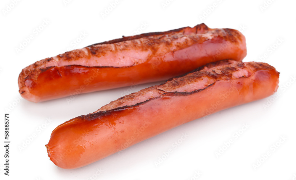 Delicious sausages isolated on white Delicious sausages isolated on white