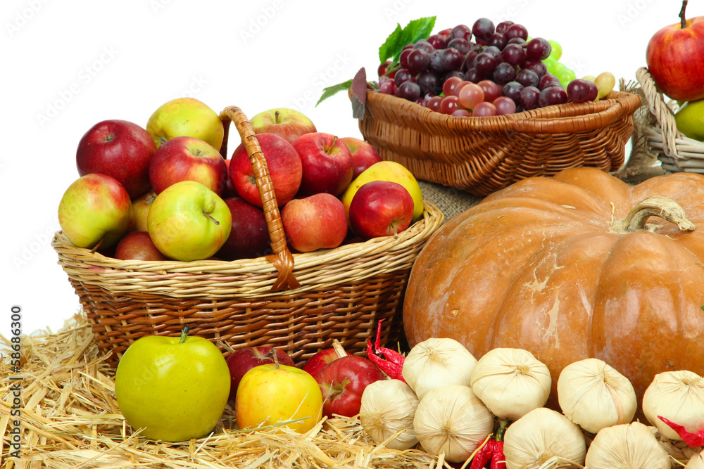 Composition with fruits and vegetables close up Composition with fruits and vegetables close up