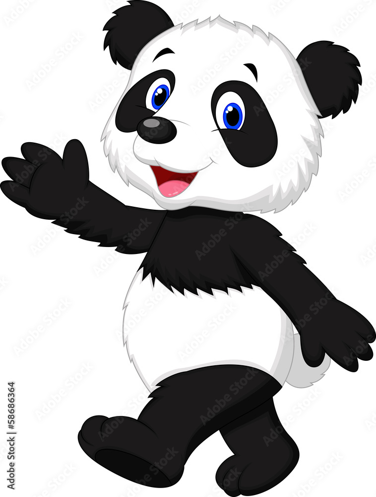 Fototapeta premium Cute panda cartoon waving hand