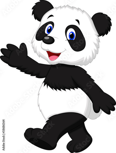 Fototapeta Naklejka Na Ścianę i Meble -  Cute panda cartoon waving hand