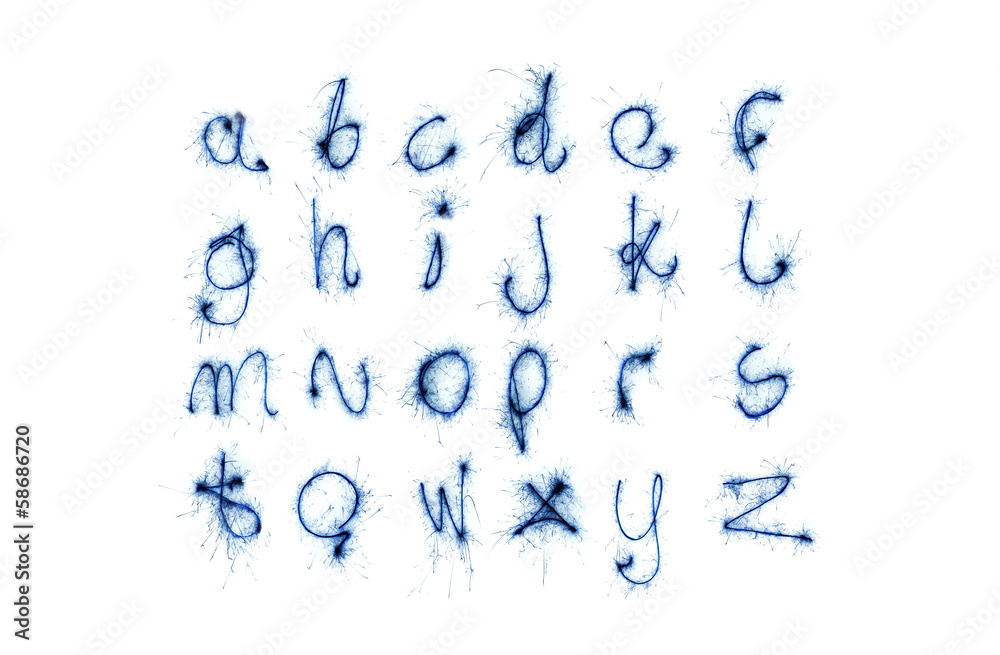 blue magic alphabet isolated on white