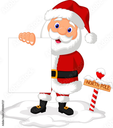 Santa cartoon holding blank paper