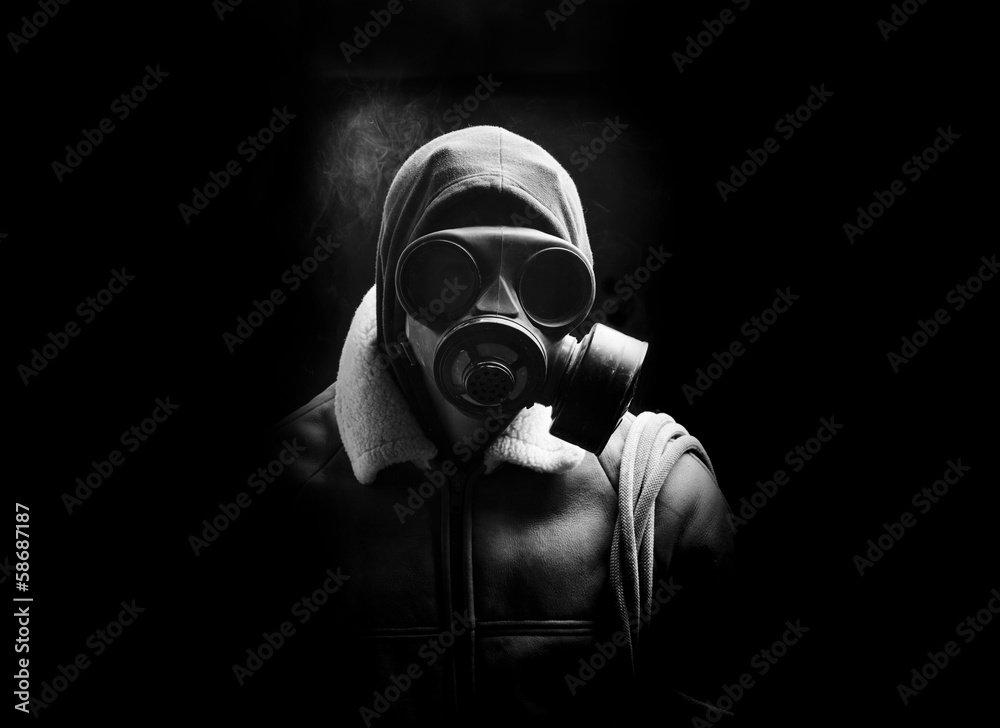 portrait man in gas mask portrait man in gas mask