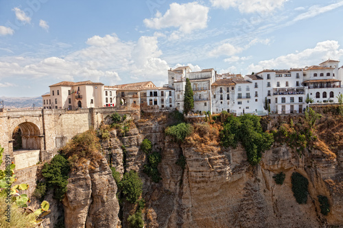  bridge and houses on edge of an abyss in city Rhonda, Spain