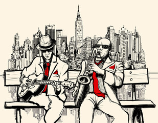Fotobehang Muziekwinkel Jazzmuzikanten in New York  © Isaxar