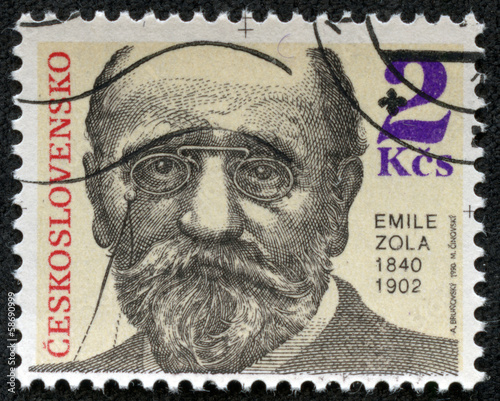 stamp printed in Czechoslovakia, shows Emile Zola photo