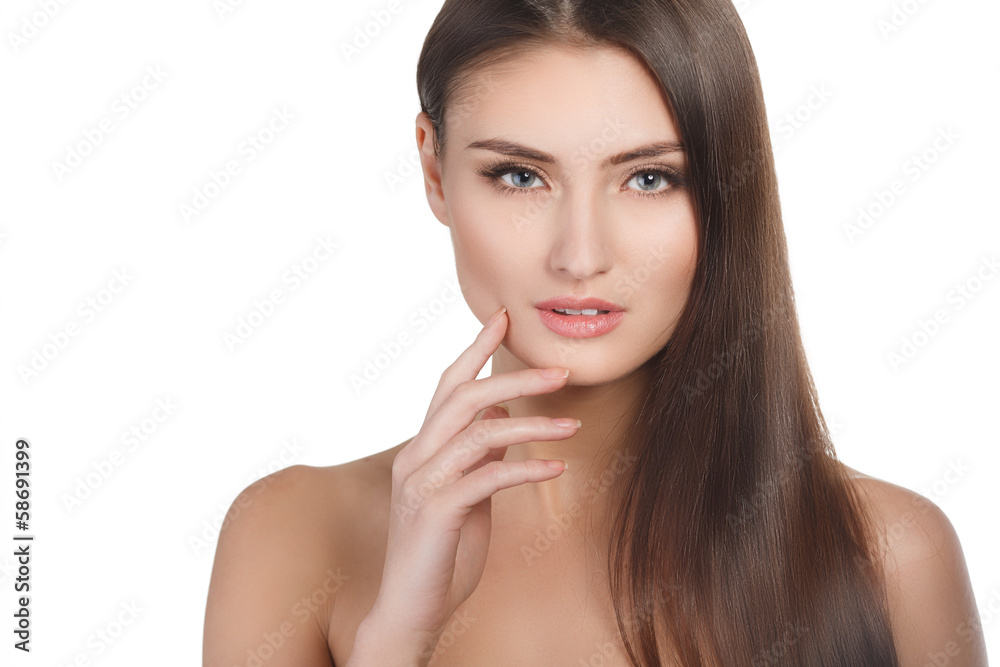 Beautiful Woman Portrait.Clear Fresh Skin.Isolated on a White Beautiful Woman Portrait.Clear Fresh Skin.Isolated on a White