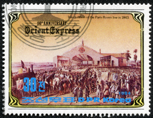 stamp shows inauguration of the Paris-Roven line in 1843