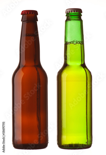 two bottles of beer with white background