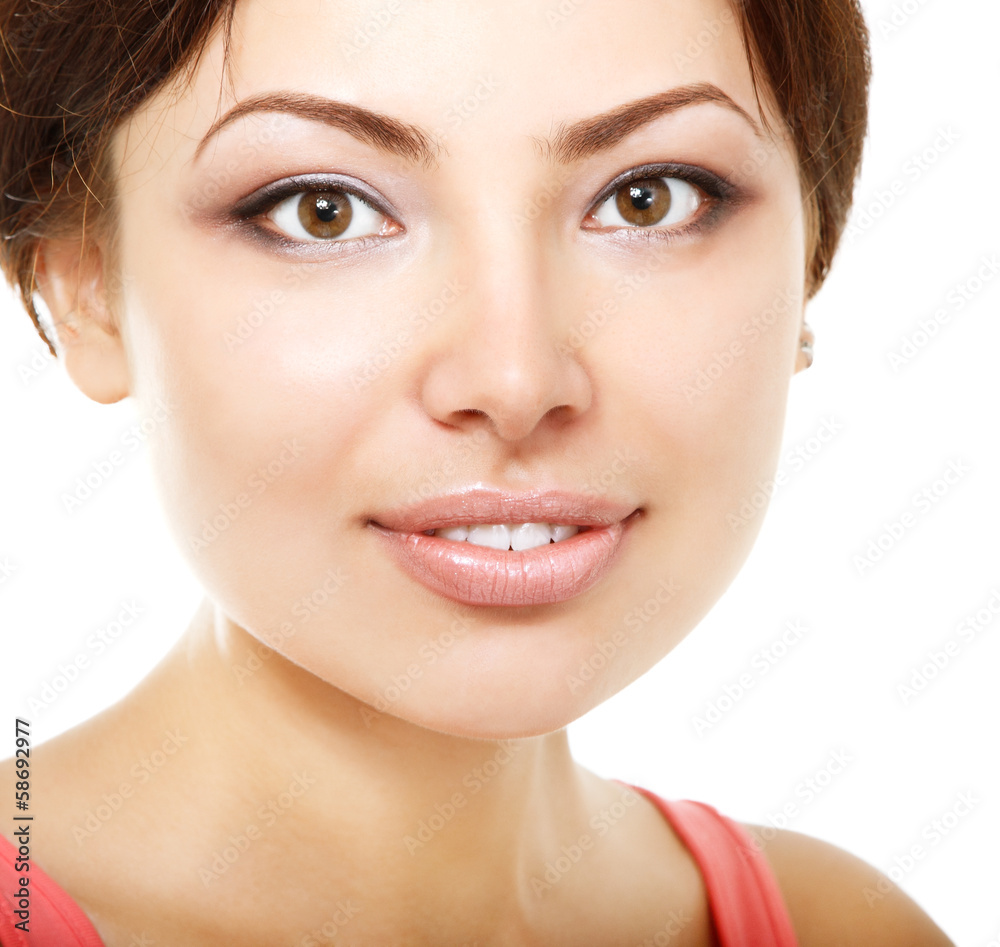 beautiful young woman looking at camera over white beautiful young woman looking at camera over white