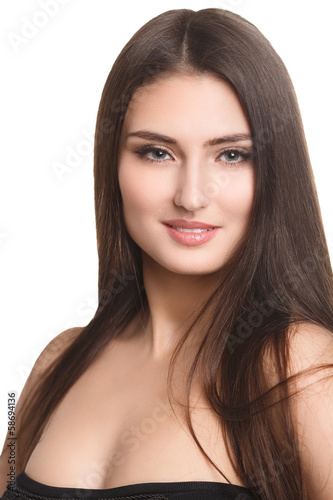 Beautiful Woman Portrait.Clear Fresh Skin.Isolated on a White