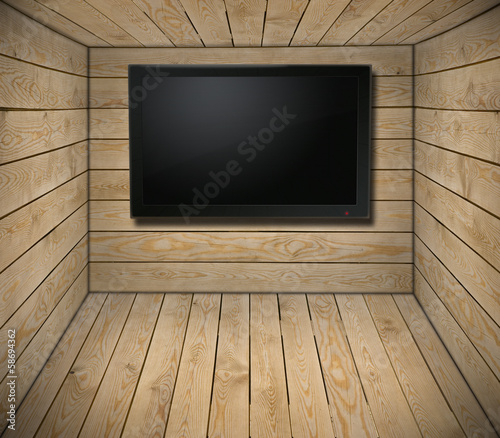 TV set in wooden interior