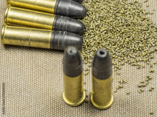 .22 caliber Long rifle  with smokeless powder on canwas