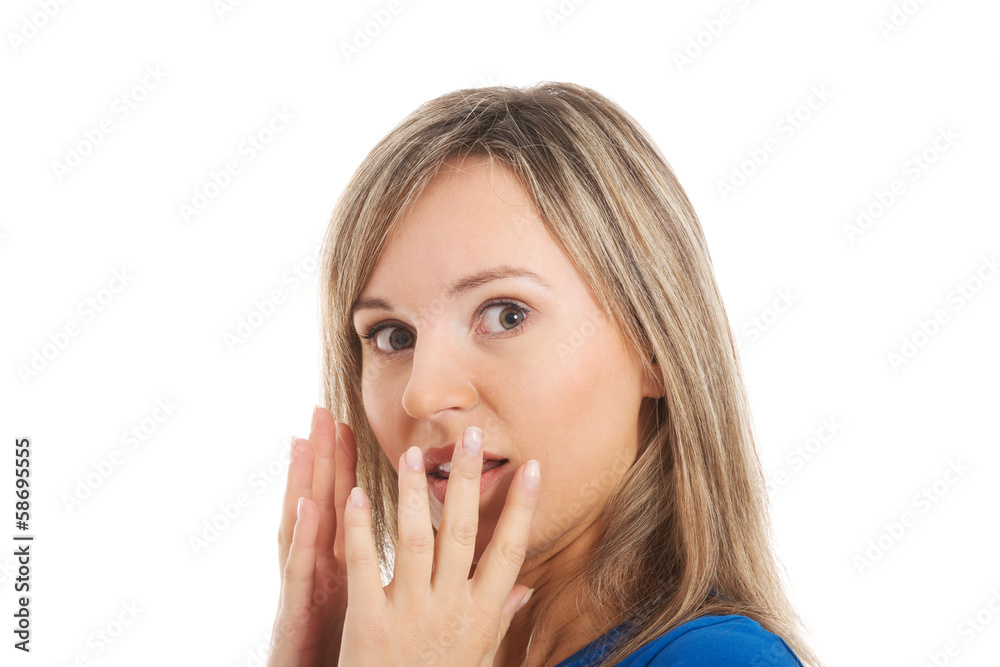 Portrait of a woman expressing shock, fear, surprise. Portrait of a woman expressing shock, fear, surprise.