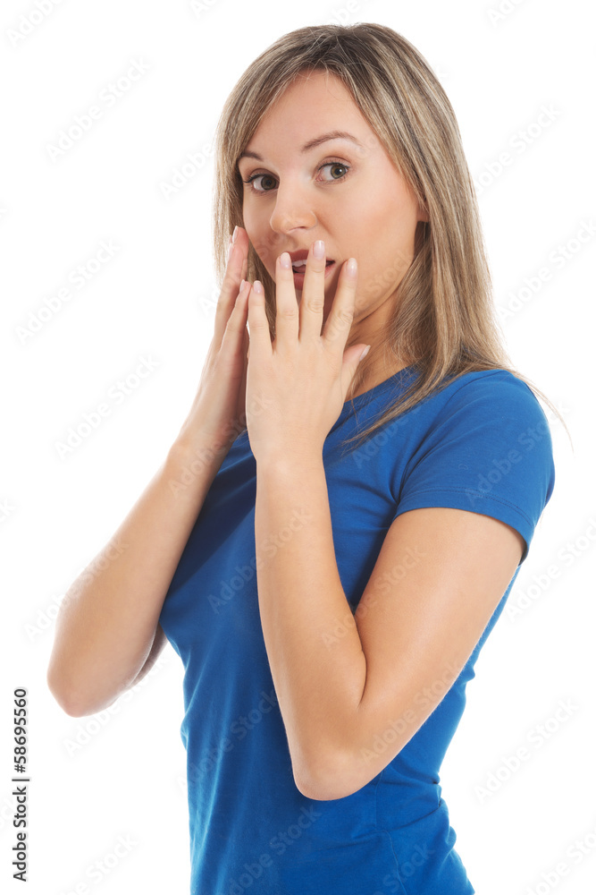 Portrait of a woman expressing shock, fear, surprise. Portrait of a woman expressing shock, fear, surprise.
