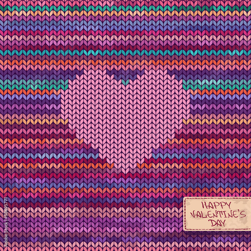 Valentine's knitted seamless pattern or card with heart