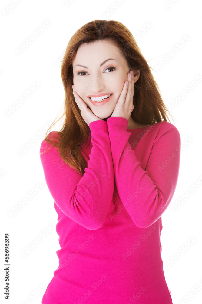Portrait of attractive casual woman smiling. Portrait of attractive casual woman smiling.