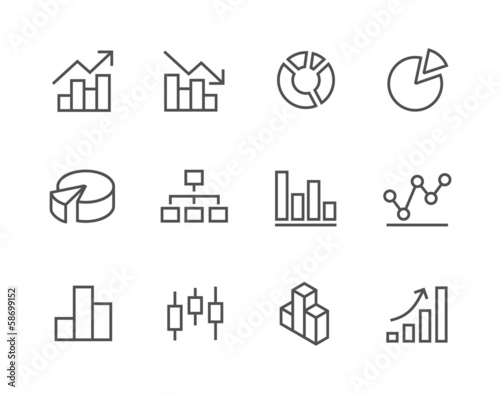 Stroked Graph and diagram icon set.