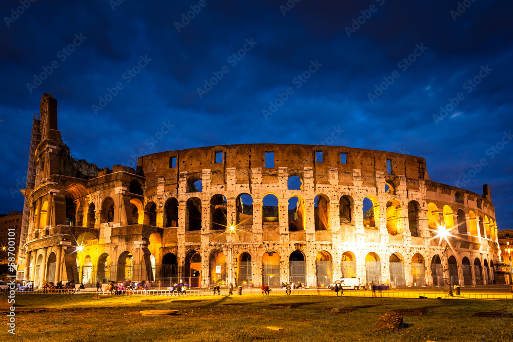 Italy Illuminated Colosseum at night