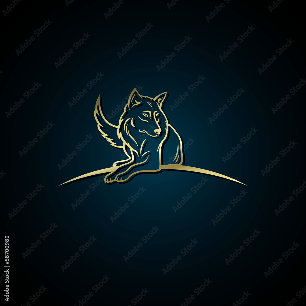 Obraz premium Golden wolf label