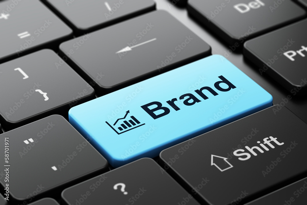 Marketing concept: Growth Graph and Brand on keyboard Marketing concept: Growth Graph and Brand on keyboard