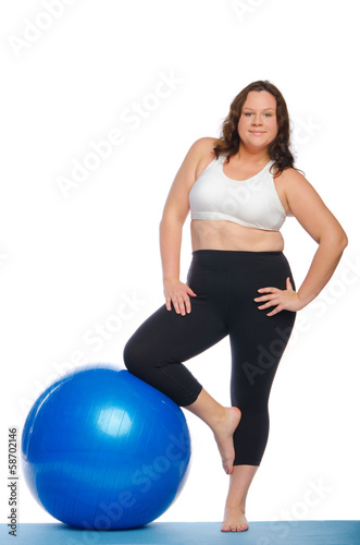Fat woman doing fitness