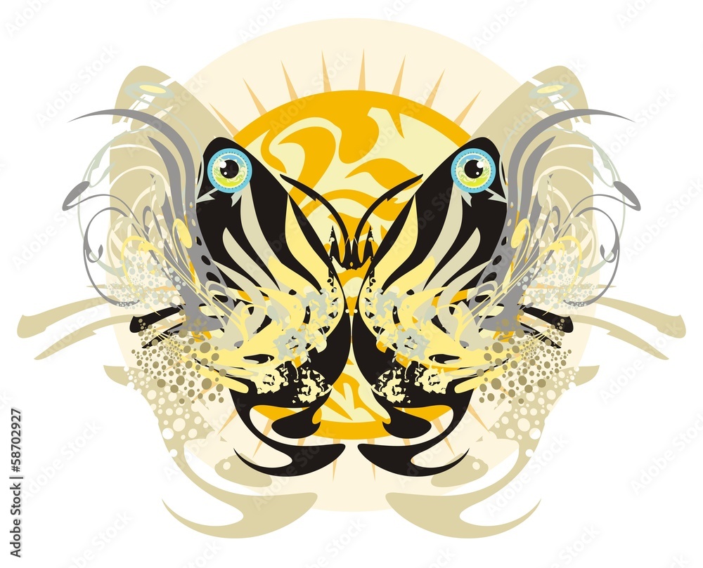 Fototapeta premium Floral tribal butterfly and rising sun