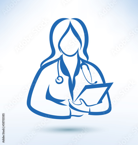 nurse, medical worker, outlined vector silhouette