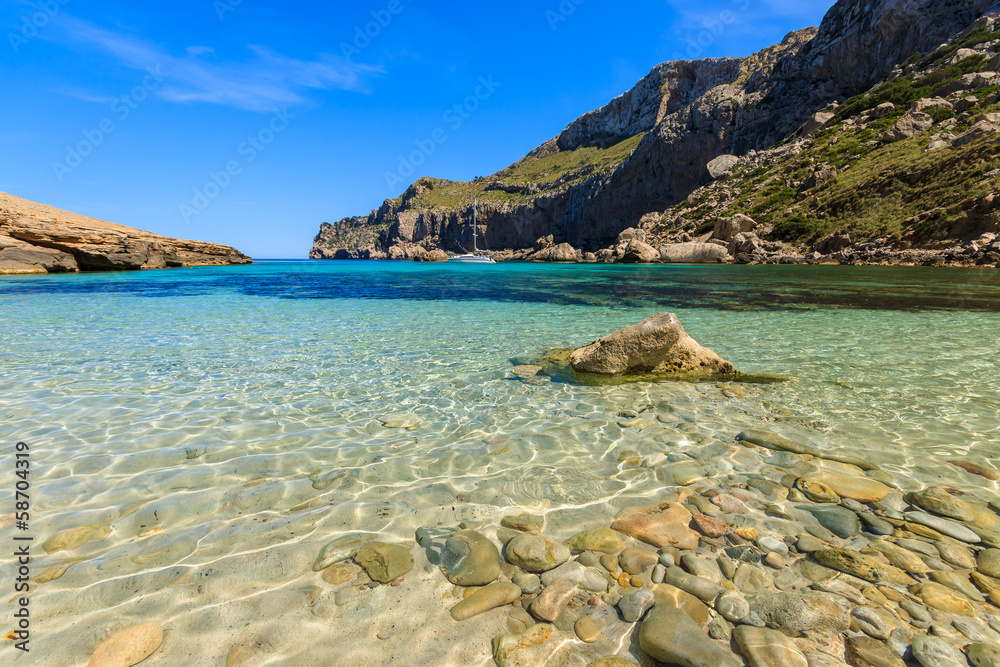 Beautiful beach turquoise sea mountains, Cala Figuera, Majorca