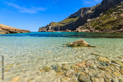 Beautiful beach turquoise sea mountains, Cala Figuera, Majorca photo