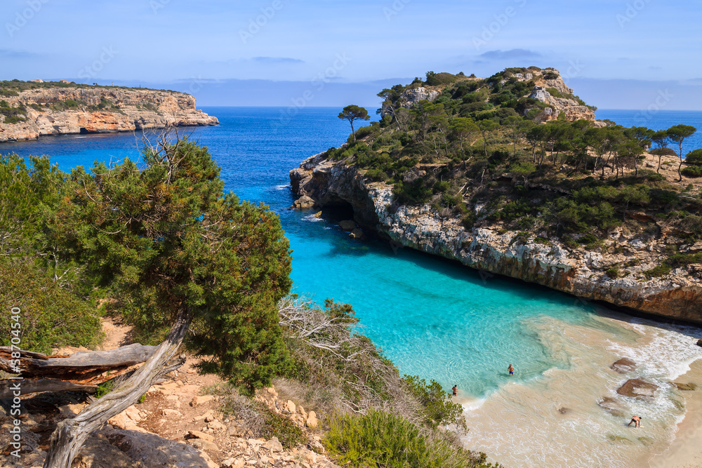 Beautiful beach azure sea water, Cala des Moro, Majorca island