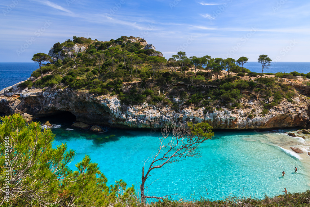 Beautiful beach azure sea water, Cala des Moro, Majorca island