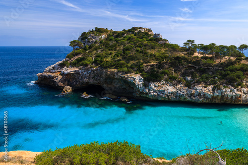 Bay with azure sea water, Cala des Moro, Majorca island