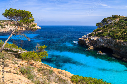 Bay with azure sea water, Cala des Moro, Majorca island