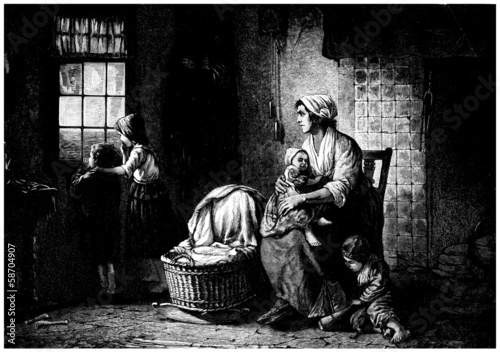 Poor Family, poor Home - 19th century photo