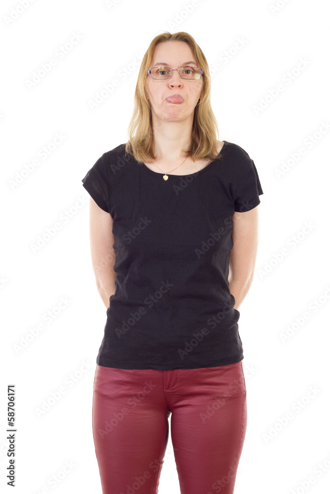 Beautiful blond woman pokes her tongue out at you Beautiful blond woman pokes her tongue out at you