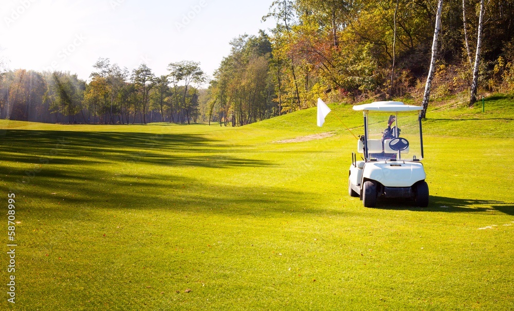 Golf-cart car on field of golf course