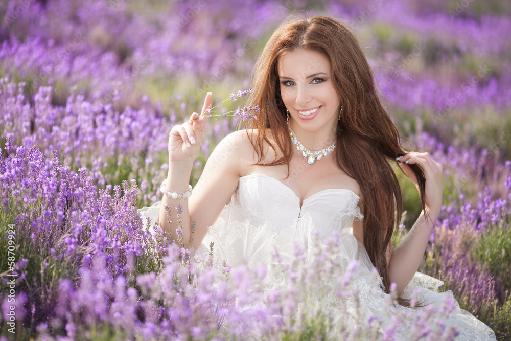 Bride in wedding day in lavender field Bride in wedding day in lavender field