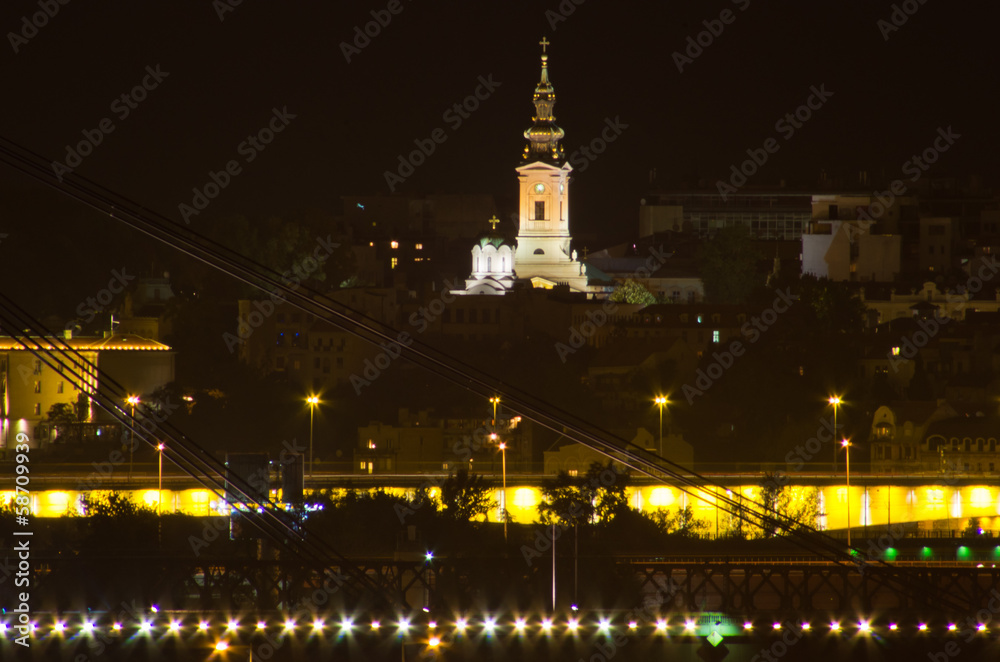 Belgrade panorama by night, Saborna church